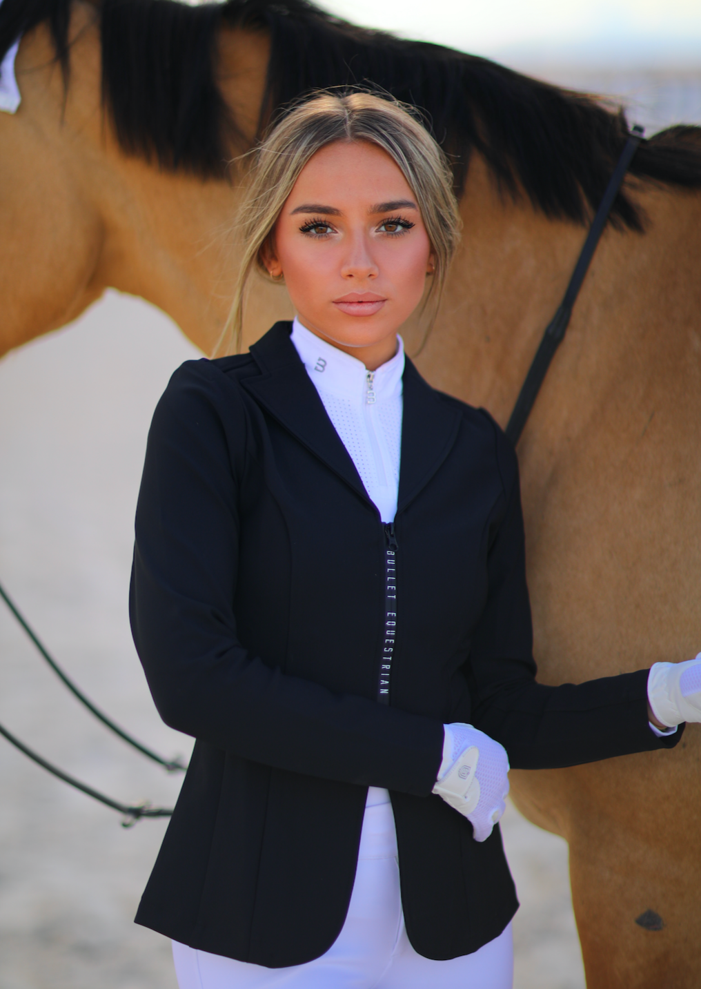 White EQ showshirt – Bullet Equestrian Design